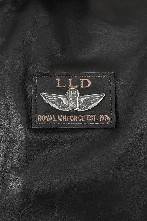 Men's Genuine Cowhide Pilot Leather Jacket - Black with Fur Collar