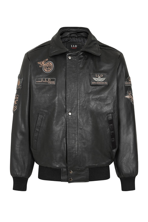Men's Genuine Cowhide Pilot Leather Jacket - Black with Fur Collar