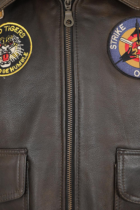 Men's Real Leather Pilot Jacket with Detachable Fur Collar - TOMMY - London Leathers Direct