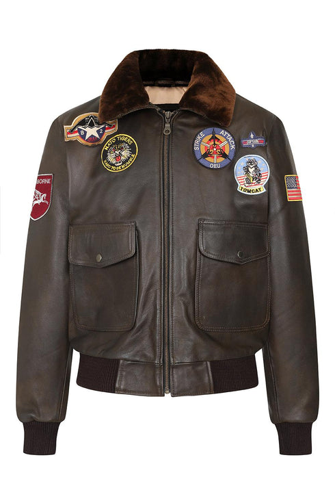 Men's Real Leather Pilot Jacket with Detachable Fur Collar - TOMMY - London Leathers Direct