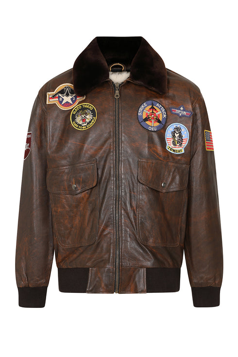 TOMMY Genuine Leather Pilot Jacket - Detachable Fur Collar