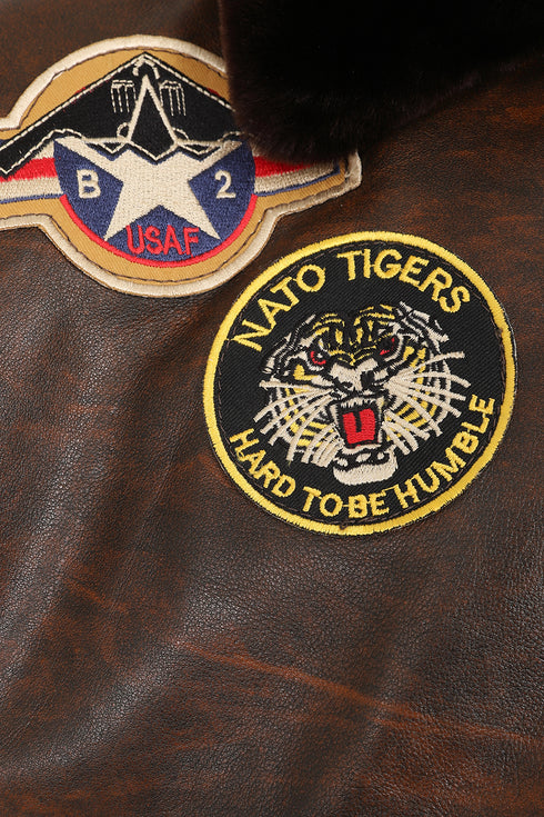 TOMMY Genuine Leather Pilot Jacket - Detachable Fur Collar