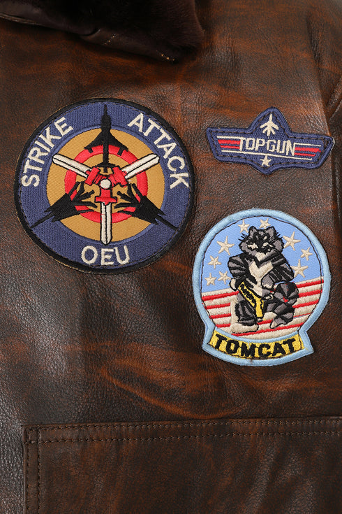 TOMMY Genuine Leather Pilot Jacket - Detachable Fur Collar