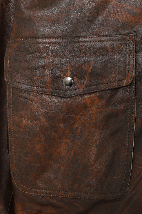 TOMMY Genuine Leather Pilot Jacket - Detachable Fur Collar