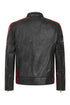 Black genuine leather racing jacket with red and white stripes for women by LLD Original