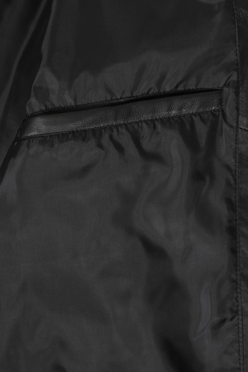 FRANCIS Women's Genuine Leather Racing Jacket - Black Red White Stripes