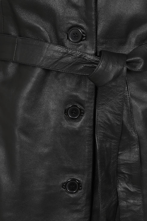 Classic black genuine leather coat for women, 'LOLA' by LLD Original, available in sizes 8, 10, 12.