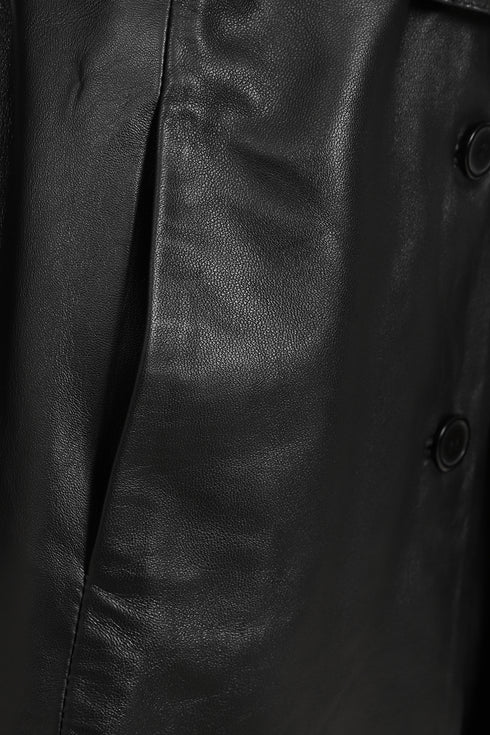 Women's black genuine leather long coat from LLD Original, available in sizes 8 to 18
