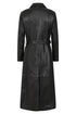 Women's long black leather coat from LLD Original, featuring a classic design, available in sizes 8 to 18.