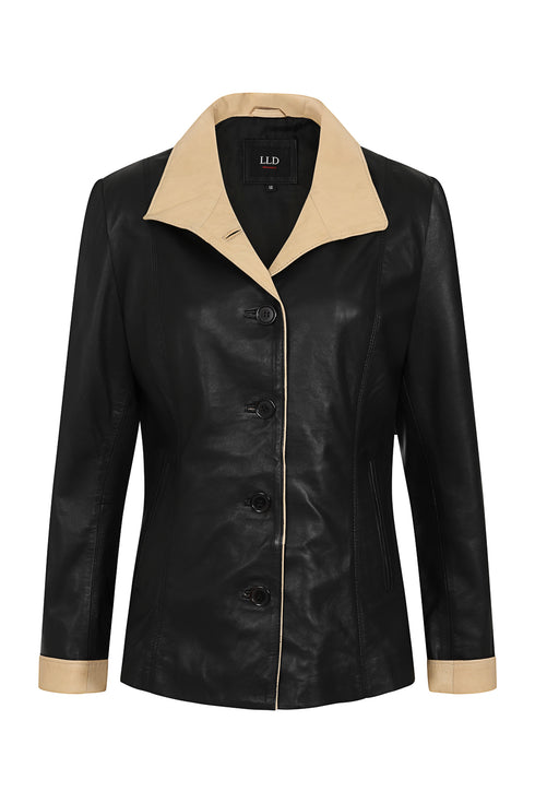 LLD Original black genuine nappa leather blazer with classic button front and collar