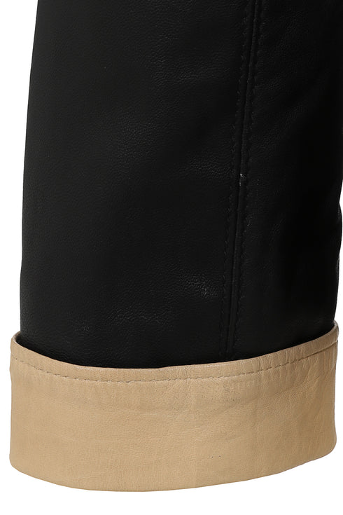 LLD Original black genuine nappa leather button front blazer jacket with collar, available in sizes 8, 10, and 12.