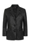 Women's black luxury Nappa leather blazer jacket, hip length, by LLD Original, available in sizes 8 to 18.