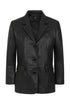 Women's black luxury Nappa leather blazer jacket, hip length, by LLD Original, available in sizes 8 to 18.