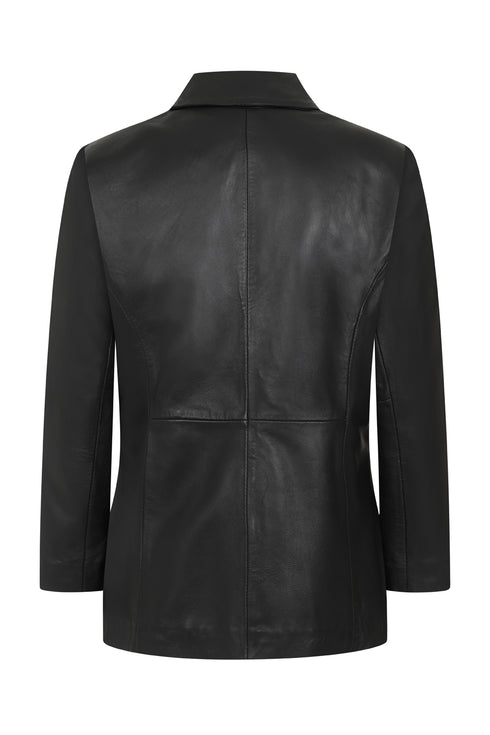 Women's hip-length black luxury Nappa leather blazer jacket by LLD Original, available in sizes 8 to 18.
