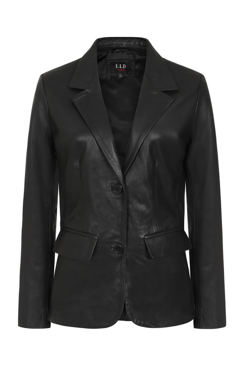 LLD Original black Nappa leather blazer jacket for women, hip length, available in sizes 8 to 18