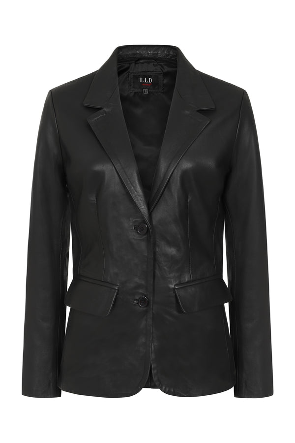 LLD Original black Nappa leather blazer jacket for women, hip length, available in sizes 8 to 18