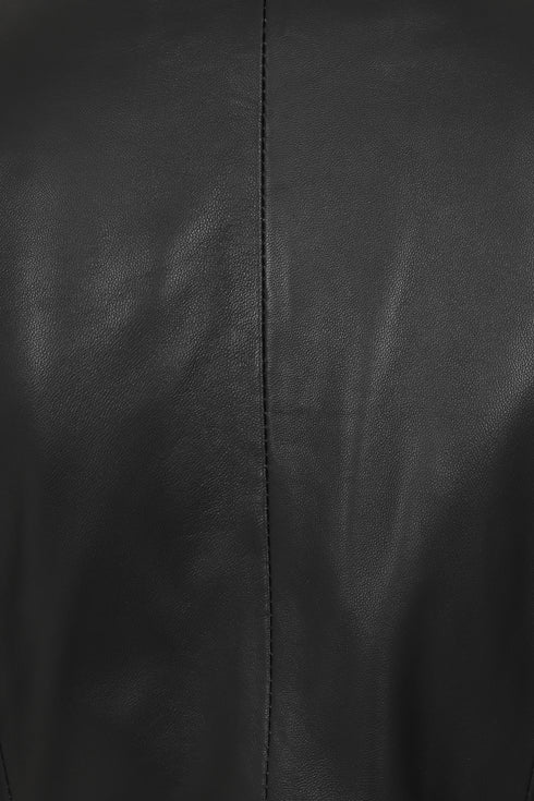 KAREN Nappa leather blazer jacket in black, hip length, available in sizes 8-18 from LLD Original.