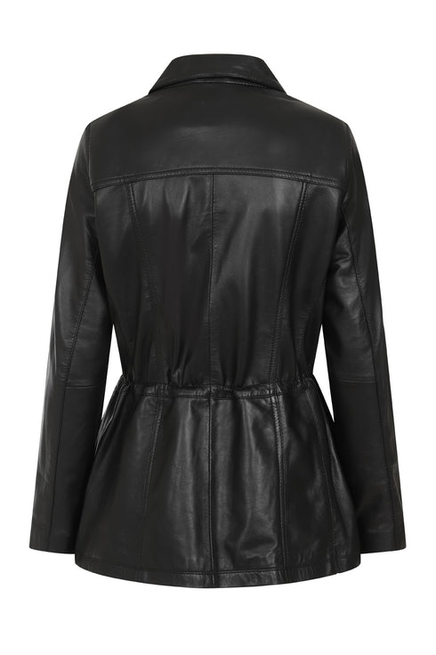 LLD Original black nappa leather jacket, hip-length, available in sizes 8-18