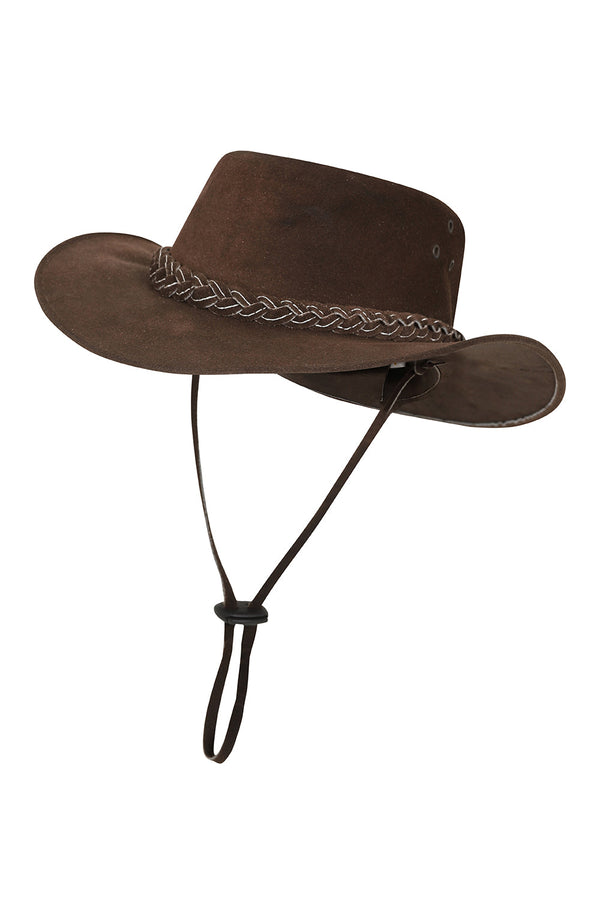 Brown genuine cowhide leather cowboy hat in classic Western style by LLD Original