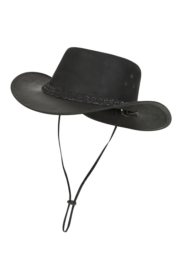 Genuine black cowhide leather cowboy hat by LLD Original, classic western style headwear