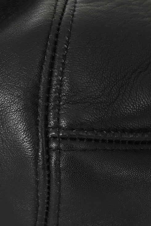 Genuine black nappa leather London flat cap by LLD Original, classic British style headwear.