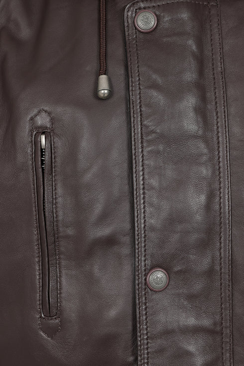 Brown genuine leather ¾ length coat for men, sizes 2XL to 6XL, by LLD Original.