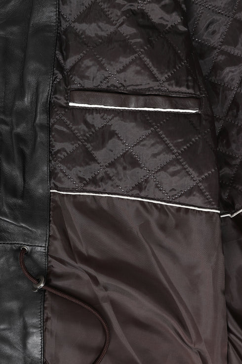 Men's brown genuine leather ¾ length coat by LLD Original in sizes 2XL to 6XL