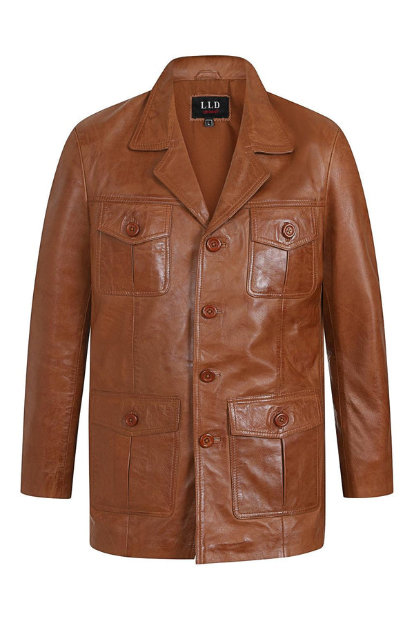 Men's Real Genuine Leather Classic Button Front Jacket - Steve - London Leathers Direct