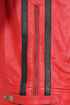 LLD Men's Red Genuine Leather Racing Jacket with Black Stripes