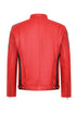 LLD Men's Red Genuine Leather Racing Jacket with Black Stripes