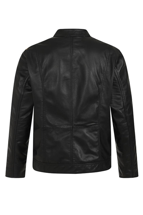 Men's Leather Racer Style Leather Jacket, Black With Cream Stripes - RIO - London Leathers Direct