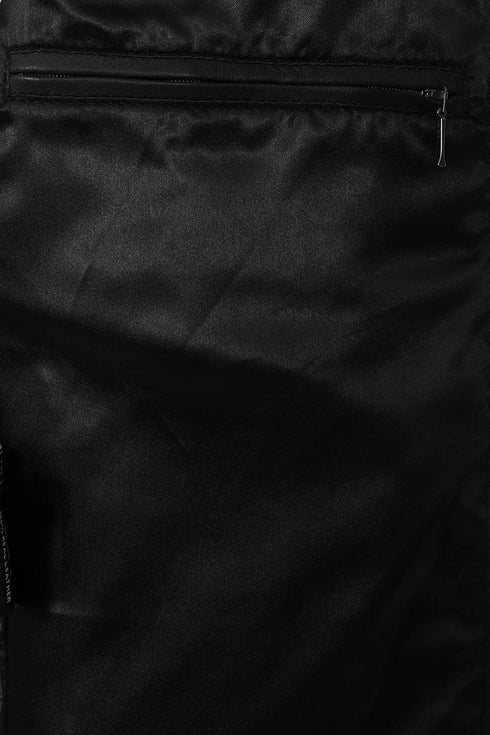 Men's Leather Racer Style Leather Jacket, Black With Cream Stripes - RIO - London Leathers Direct