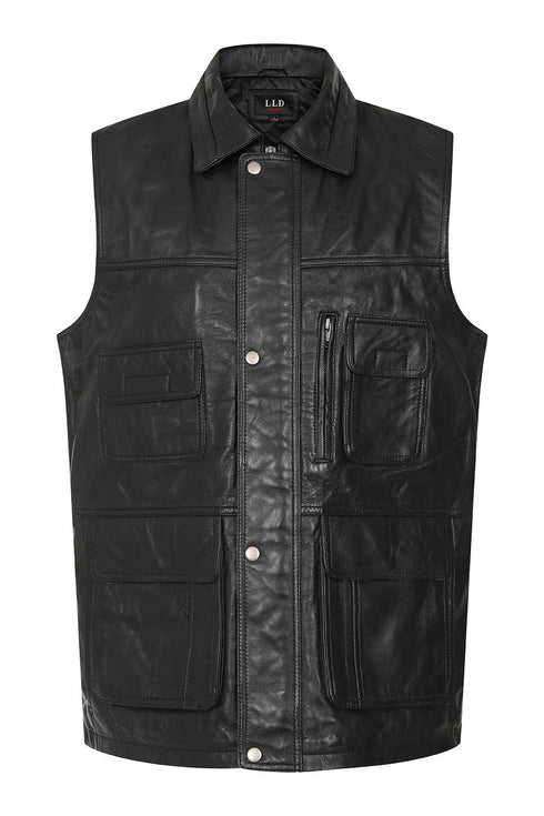 Men's Leather Sleeveless Gilet Black, Brown, Buff - VINNY - London Leathers Direct