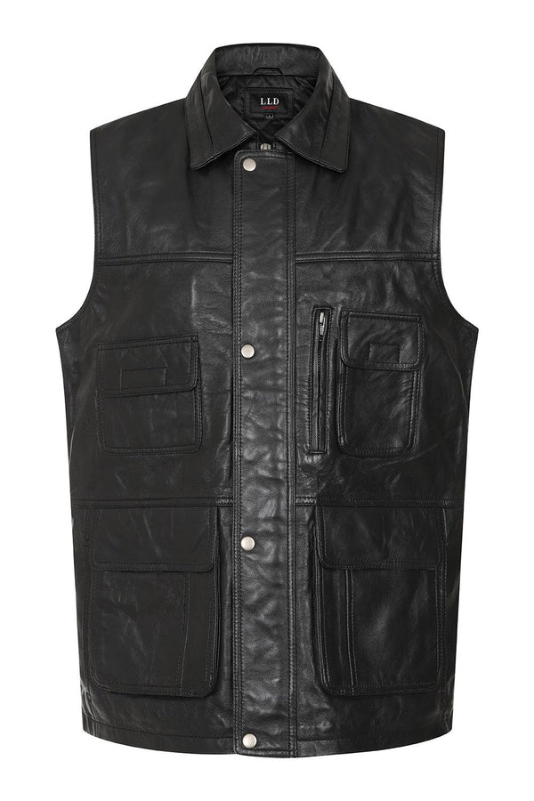 Men's Leather Sleeveless Gilet Black, Brown, Buff - VINNY - London Leathers Direct
