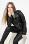 Black genuine nappa leather biker jacket with adjustable collar by LLD Original