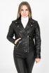 LLD Original black genuine nappa leather biker jacket with adjustable collar, available in sizes 8, 10, and 12.