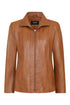 Tan nappa leather jacket for women, classic style with collar, available in sizes 8, 10, and 12 by LLD Original