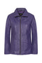 Classic purple nappa leather jacket with collar, 25-inch length, by LLD Original, available in sizes 8, 10, and 12.
