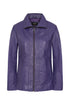 Classic purple nappa leather jacket with collar, 25-inch length, by LLD Original, available in sizes 8, 10, and 12.