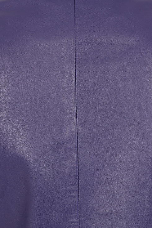 Women's classic purple nappa leather jacket with collar, featuring a 25-inch length by LLD Original