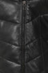 Women's black leather coat with fur hood, quilted design, hip length, by LLD Original. Available in sizes 8, 10, 12.