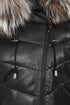 Women's Quilted Black Leather Coat Fur Hood - Warm Nappa AMBER-AKTUS
