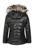 Black leather quilted coat with fur hood, hip length, by LLD Original
