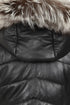 Women's Quilted Black Leather Coat Fur Hood - Warm Nappa AMBER-AKTUS