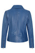 Women's royal blue biker style leather jacket with collar, hip length, by LLD Original