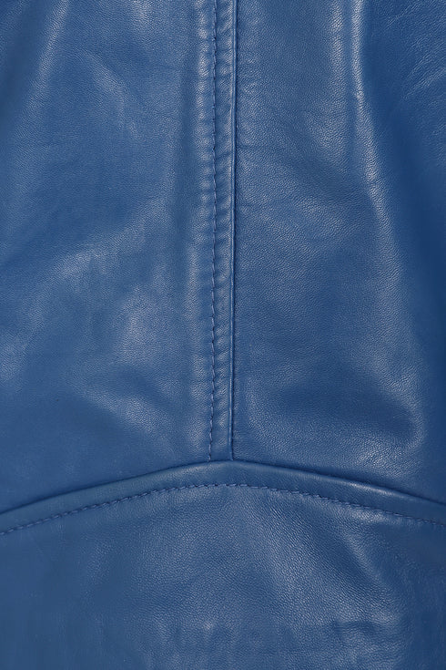 Women's Royal Blue Nappa Leather Biker Jacket - Celia