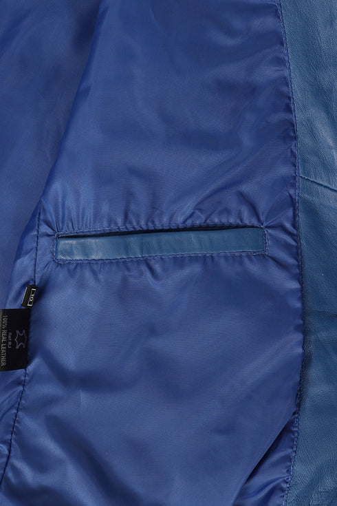 Women's Royal Blue Nappa Leather Biker Jacket - Celia