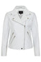 White real leather biker jacket with collar, hip length, by LLD Original, available in sizes 8, 10, 12.