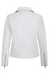 White biker style real leather jacket from LLD Original with collar, hip length, and available in sizes 8, 10, 12.