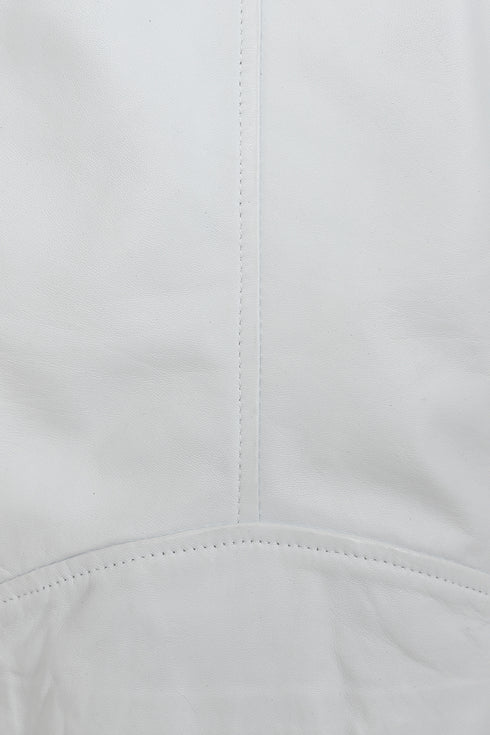 Women's White Nappa Leather Biker Jacket - CELIA Style